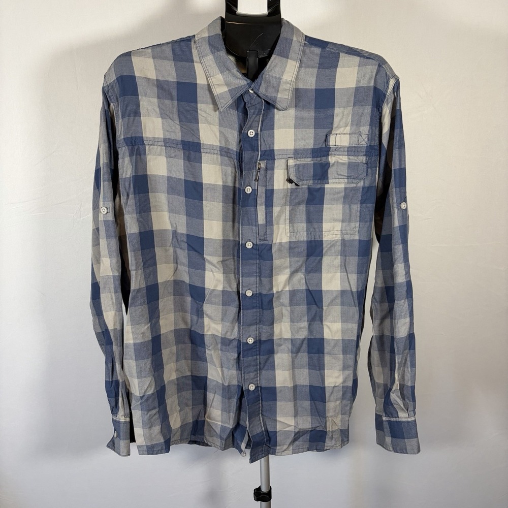 Wrangler Mens Large Blue Buffalo Check Utility Gorpcore Vented Button Up Shirt